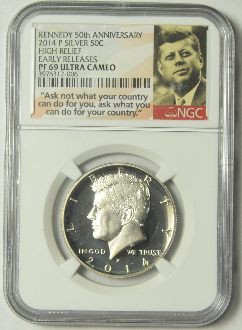 2014-P Kennedy Half NGC PF-69 Ultra Cameo Silver 50th Anniversary High Relief Early Releases