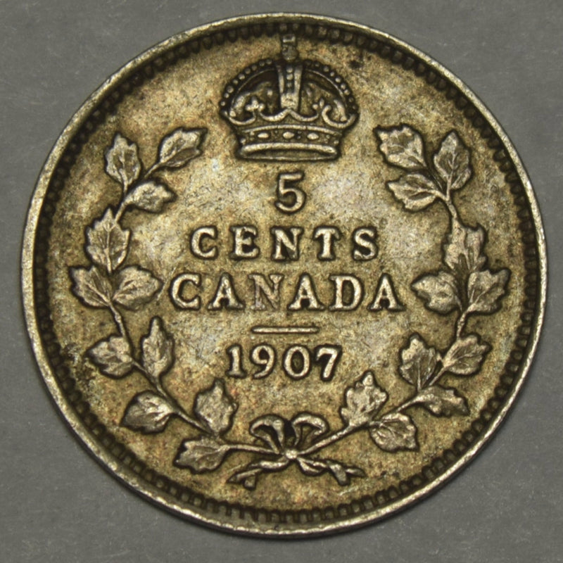 1907 Canadian 5 Cents XF/AU