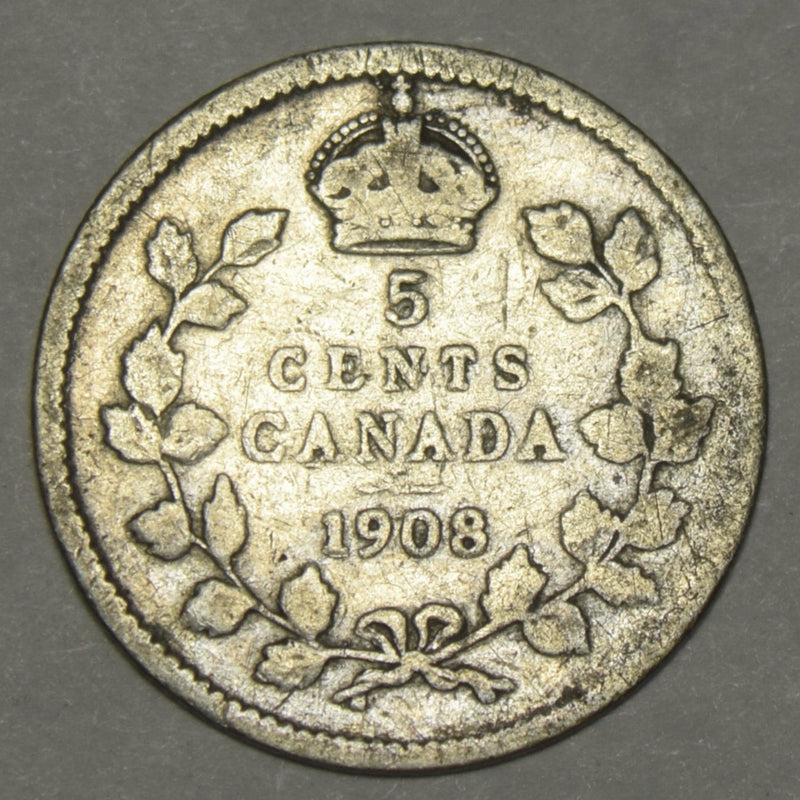 1908 SD Canadian 5 Cents Very Fine