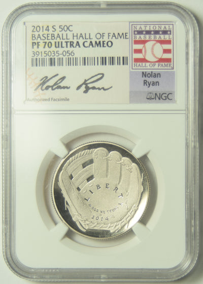 2014-S Baseball Hall of Fame Silver Half NGC PF-70 Ultra Cameo Nolan Ryan Autograph