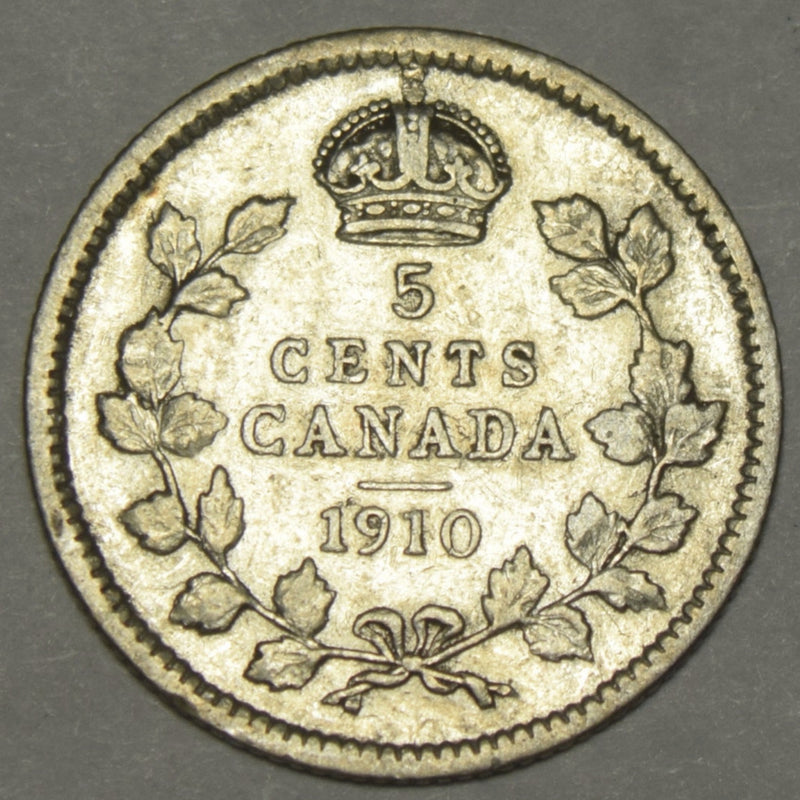 1910 Round Leaves Canadian 5 Cents XF/AU