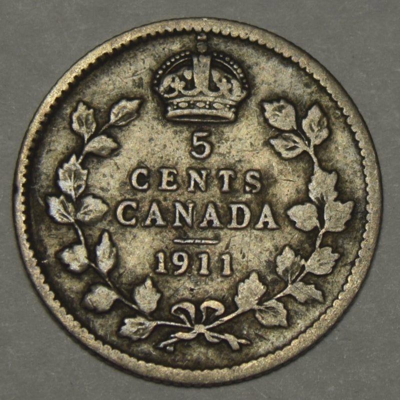 1911 Canadian 5 Cents Very Fine