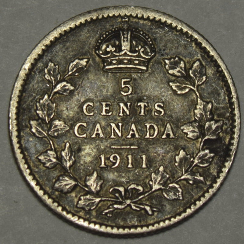 1911 Canadian 5 Cents Extremely Fine