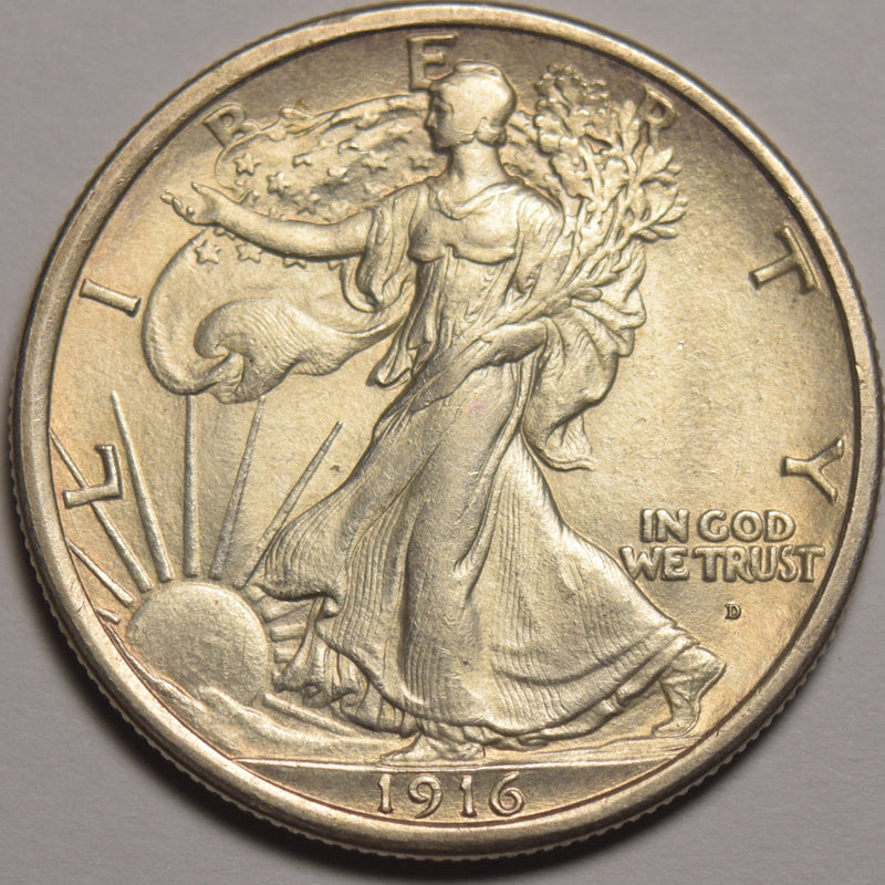 1916-D Obverse Walking Liberty Half Choice Brilliant Uncirculated