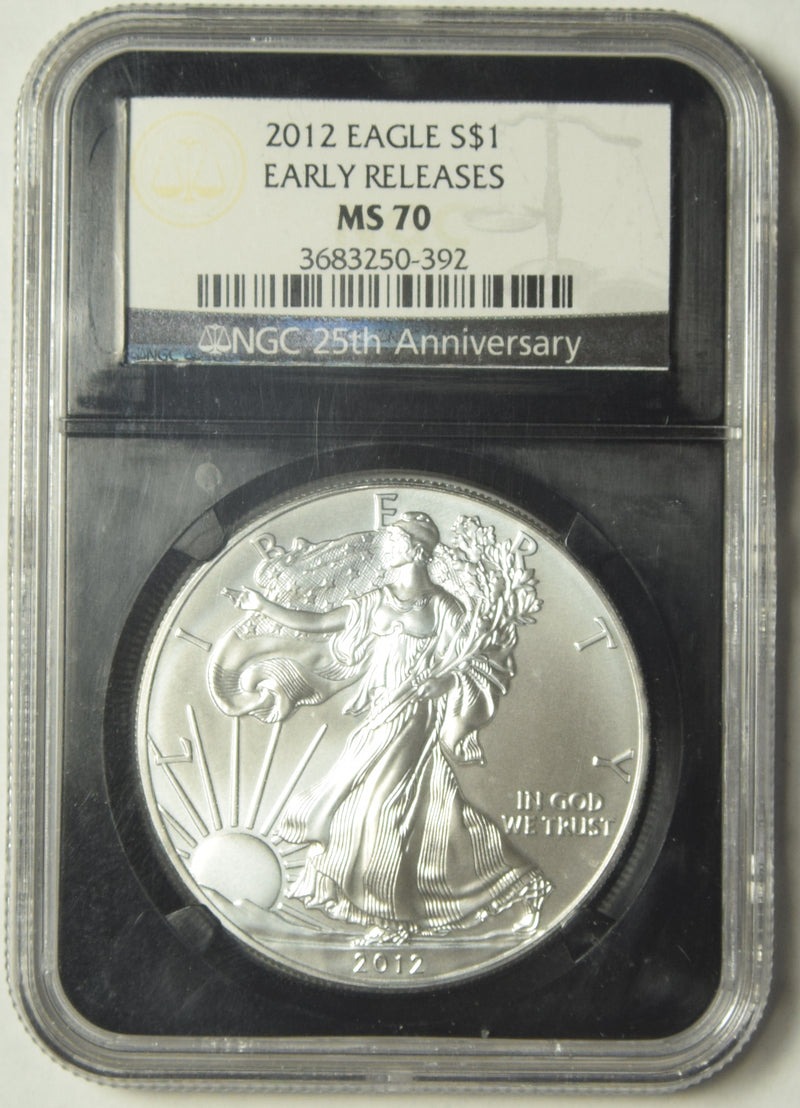 2012 Silver Eagle NGC MS-70 Early Releases 25th Anniversary NGC Retro Holder