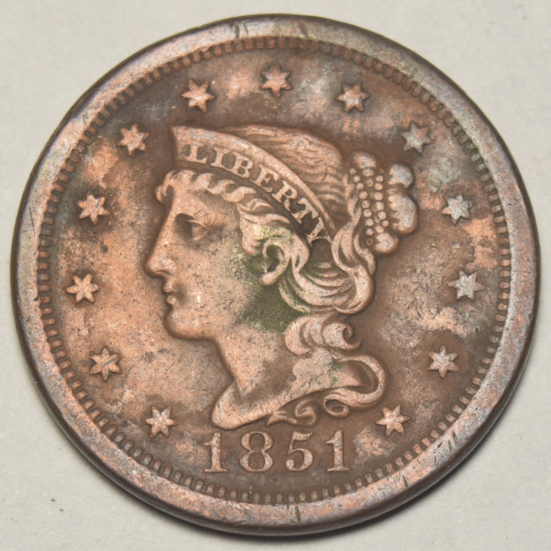 1851 Braided Hair Large Cent VF/XF