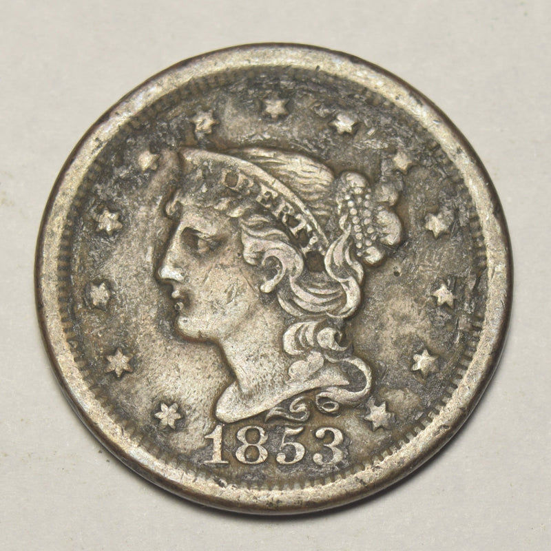 1853 Braided Hair Large Cent . . . . Fine