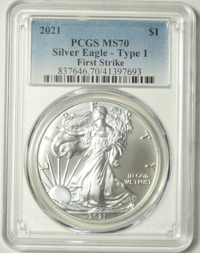 2021 Type 1 Silver Eagle PCGS MS-70 First Strike