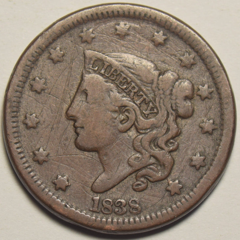 1838 Matron Head Large Cent . . . . VF light scratches