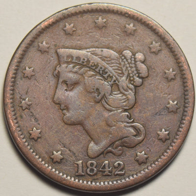 1842 Large Date Braided Hair Large Cent Very Fine