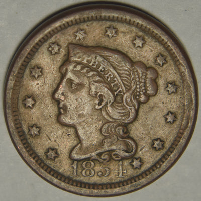 1854 Braided Hair Large Cent Extremely Fine