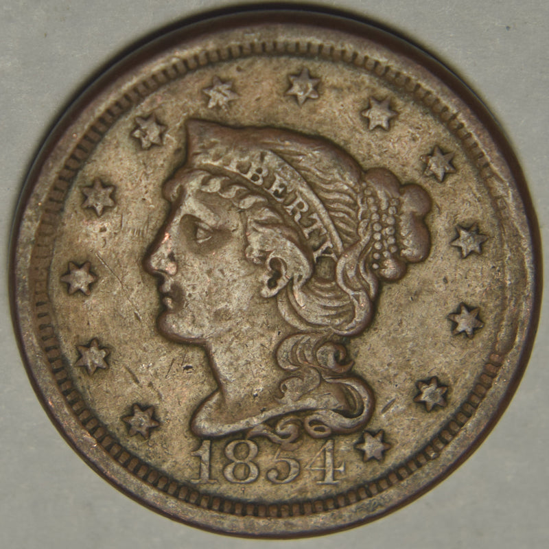 1854 Braided Hair Large Cent . . . . Extremely Fine