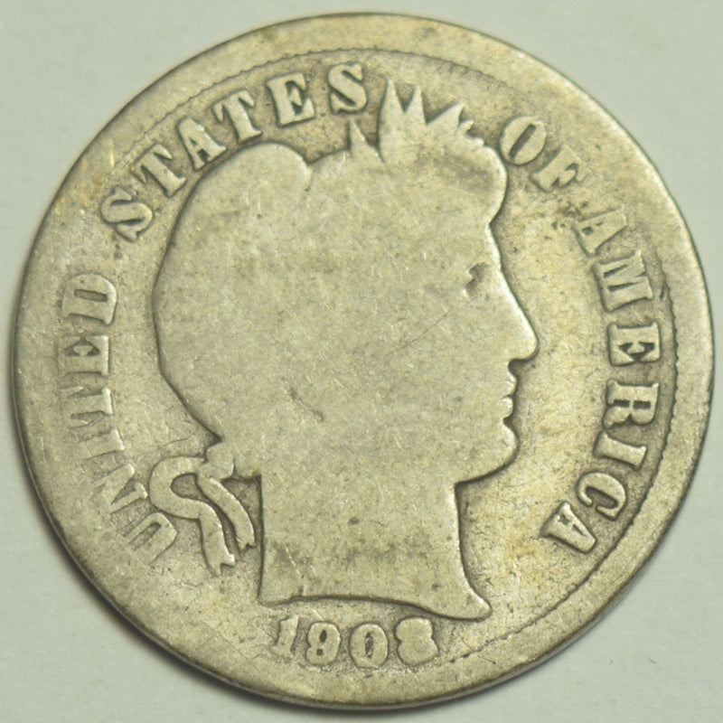 1908-D Barber Dime . . . . About Good