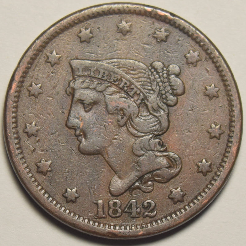 1842 Large Date Braided Hair Large Cent . . . . Extremely Fine