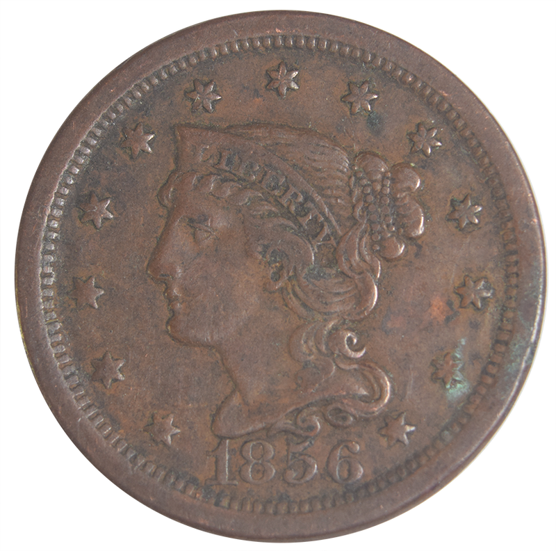 1856 Slant 5 Braided Hair Large Cent . . . . Extremely Fine