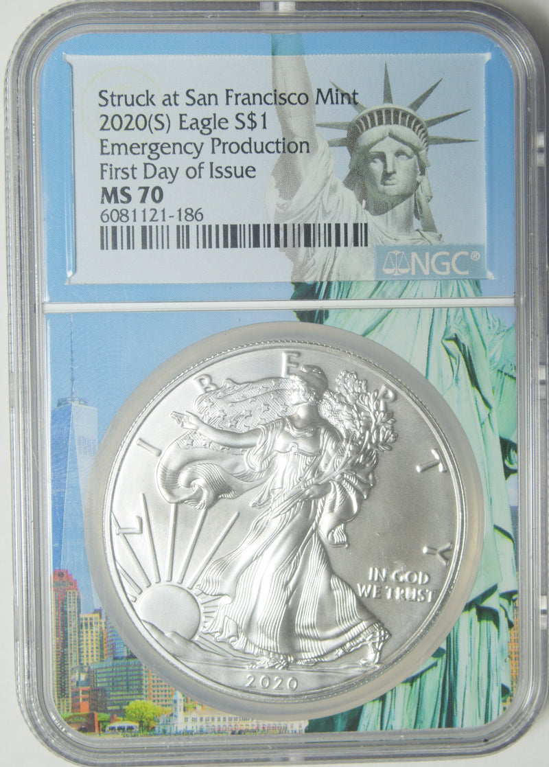 2020 (S) Silver Eagle NGC MS-70 Emergency Production Statue of Liberty Holder