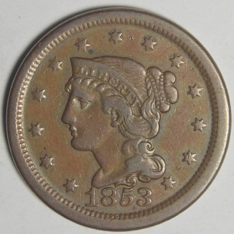 1853 Braided Hair Large Cent Extremely Fine