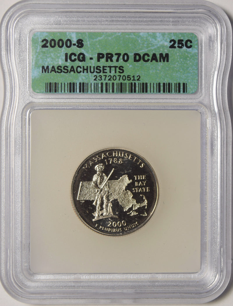 2000-S Massachusetts State Quarter . . . . ICG PR-70 DCAM