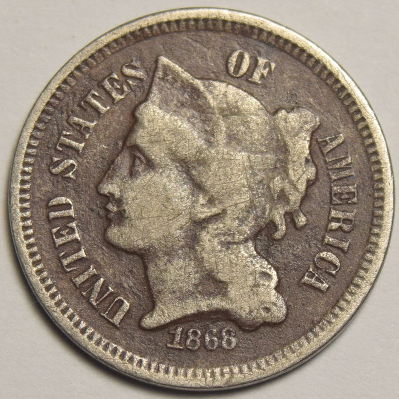 1868 Nickel Three Cent Piece . . . . Fine dark