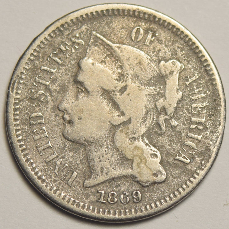 1869 Nickel Three Cent Piece . . . . VG corroded