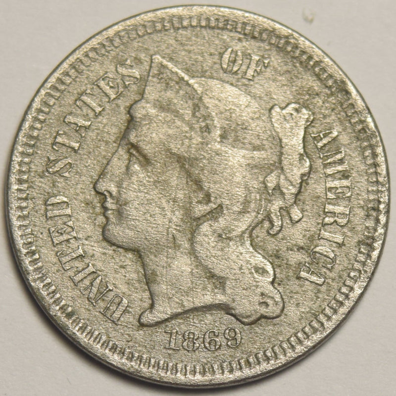 1869 Nickel Three Cent Piece . . . . Fine corrosion