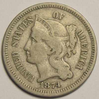 1874 Nickel Three Cent Piece Very Fine