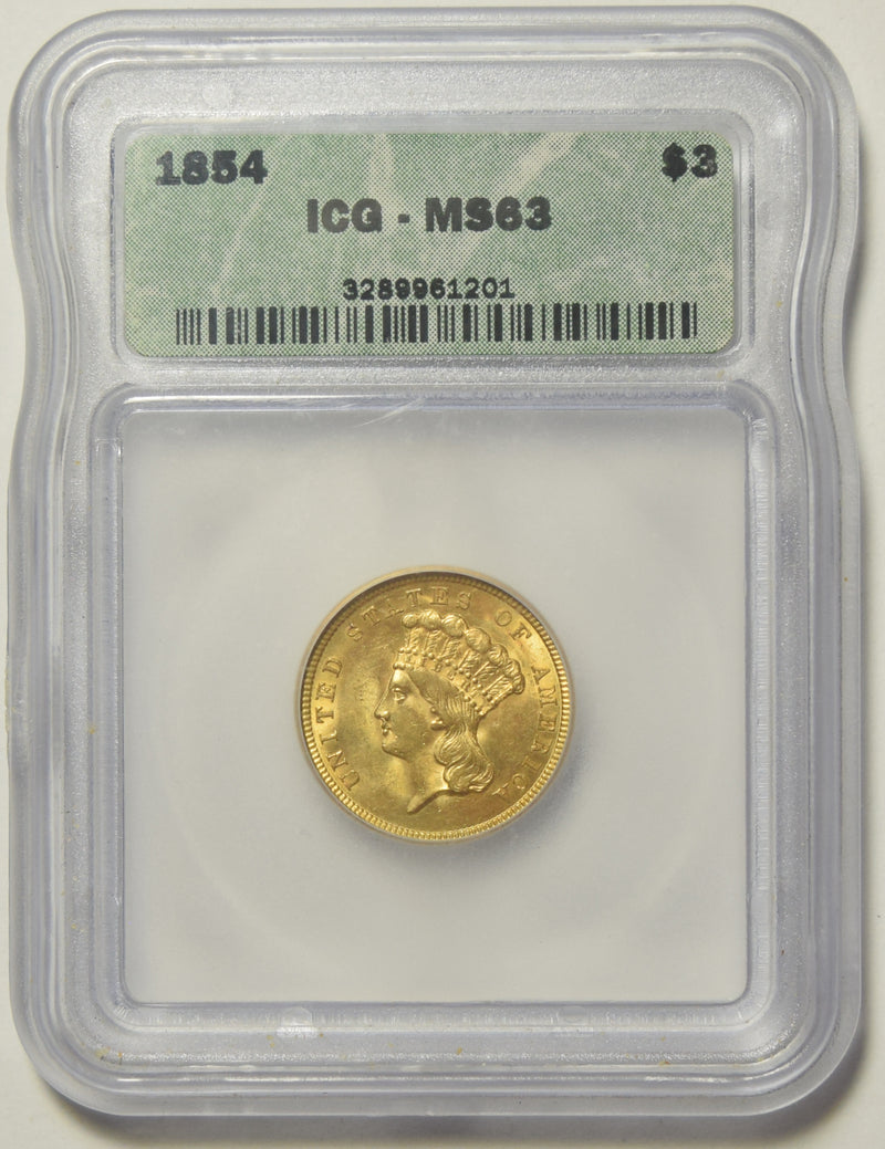 1854 $3.00 Princess Gold . . . . ICG MS-63