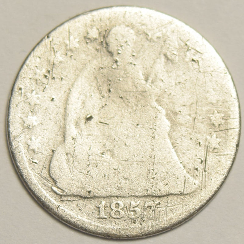 1857 Seated Liberty Half Dime . . . . Good bent hits