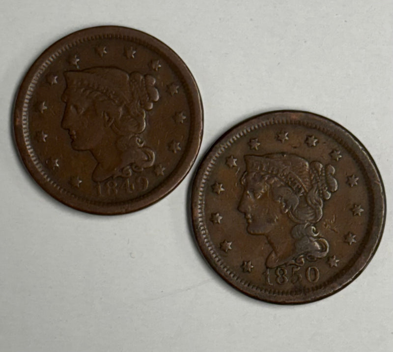 1849 and 1850 Large Cent Pair . . . . Very Fine