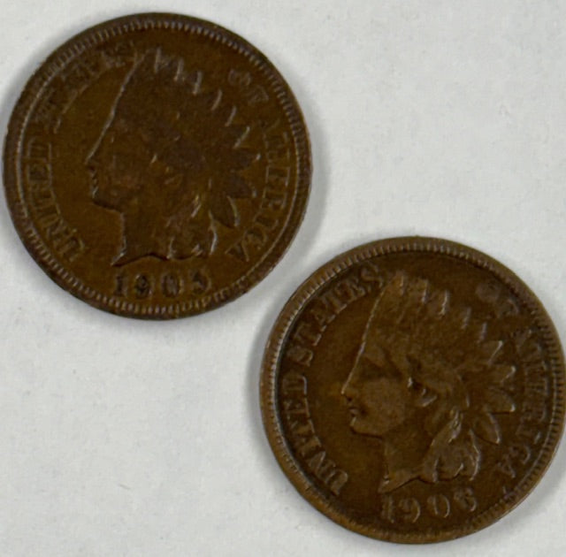 1905 and 1906 Indian Cent Pair Extremely Fine