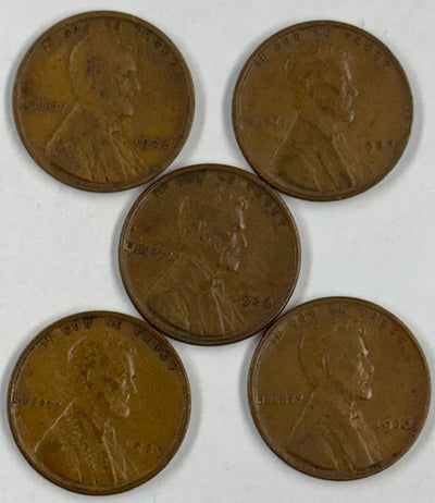 5 Early Date Philadelphia Mint Lincoln Cents 1926-1930 Extremely Fine