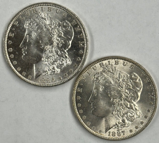 1886 and 1887 Morgan Dollar Pair . . . . Choice Brilliant Uncirculated