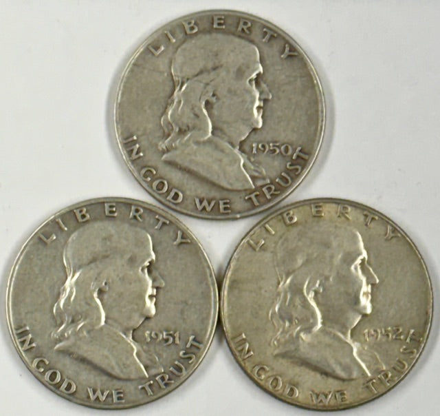 1950,1951 and 1952 Franklin Half Trio . . . . Fine to Extremely Fine