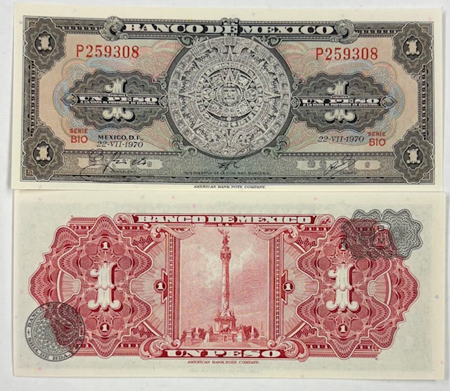 1970 Mexico 1 Peso Note . . . . Last Year of Issue in Paper! Choice Crisp Uncirculated