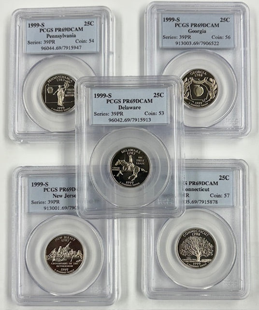 1999-S 5-Coin PCGS Clad State Quarter Set PR 69 DCAM