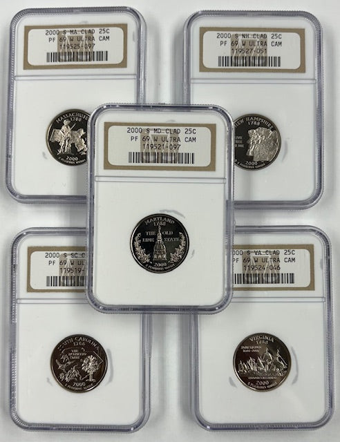 2000-S 5-Coin NGC Clad State Quarter Set PF 69 ULTRA CAM