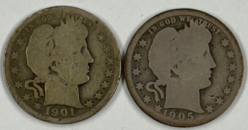 1901 and 1905 Barber Quarter Pair . . . . Good