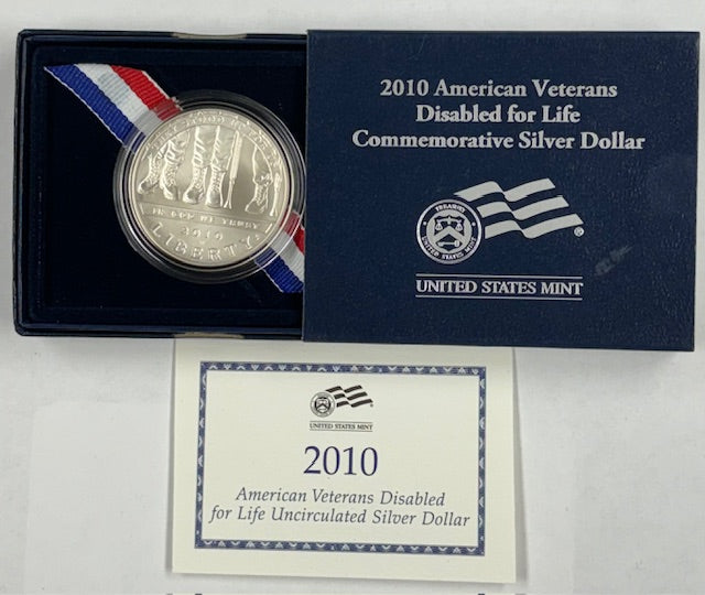 2010-W American Veterans Disabled for Life Silver Dollar . . . . Gem BU in original U.S. Mint Box