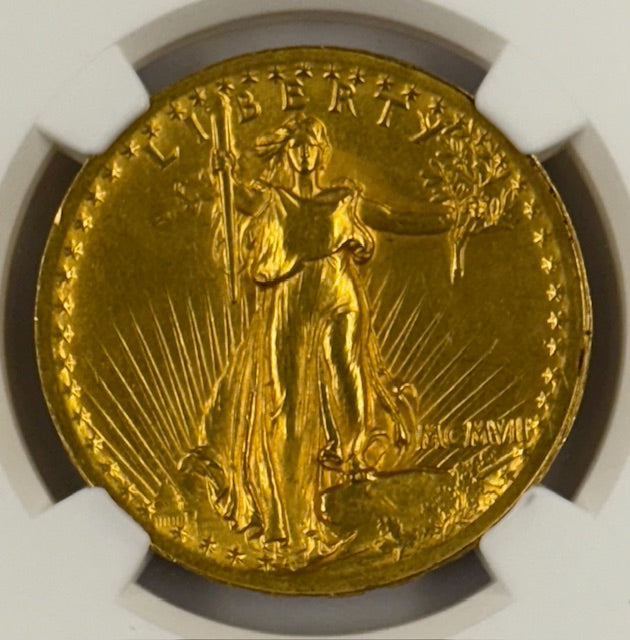 1907 Wire Edge Roman Numeral High Relief St. Gaudens $20.00 Gold NGC Certified MS-63