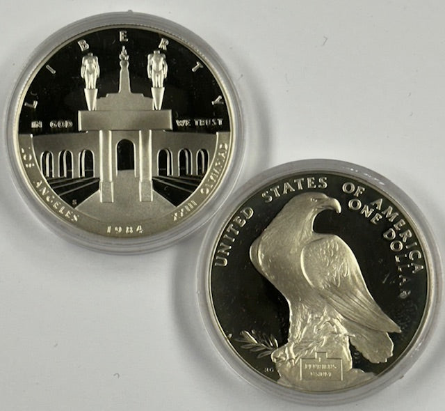 1984-S LA Olympic Coliseum Silver Dollar . . . . Gem Brilliant Proof in original U.S. Mint Capsule