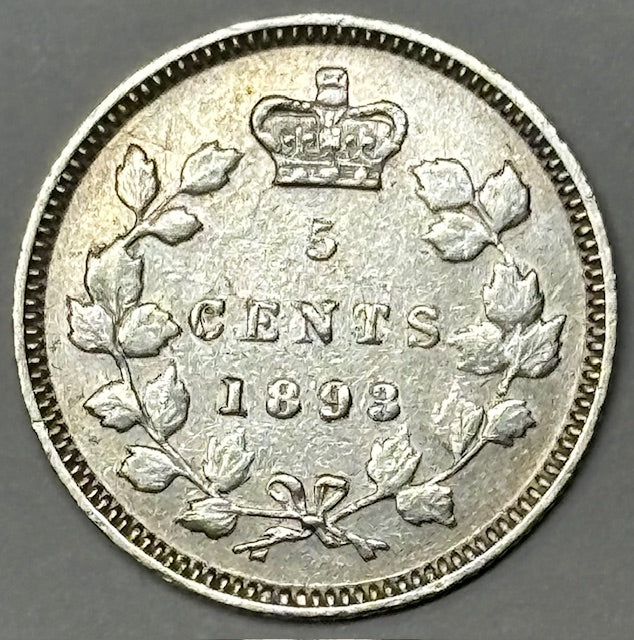 1893 Canadian 5 Cents Choice About Uncirculated