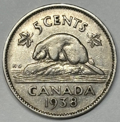 1938 Canadian 5 Cents XF/AU