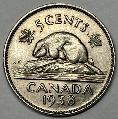 1938 Canadian 5 Cents Select Brilliant Uncirculated