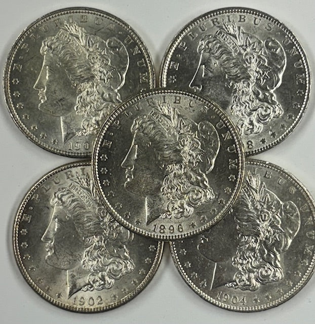 1896, 98, 00, 02-O, 04-O Morgan Dollars Select Brilliant Uncirculated