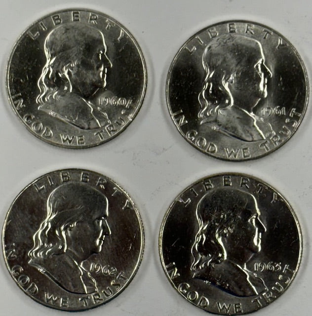 All 4 1960-D to 1963-D Franklin Halves . . . . Brilliant Uncirculated