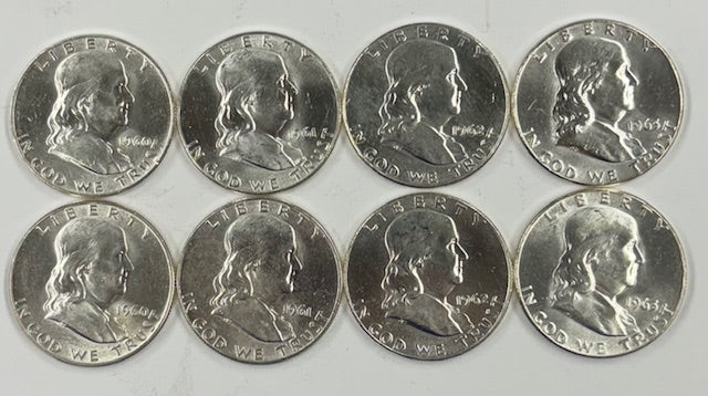 All 8 P and D-Mint Franklin Halves of the 1960s . . . . Brilliant Uncirculated