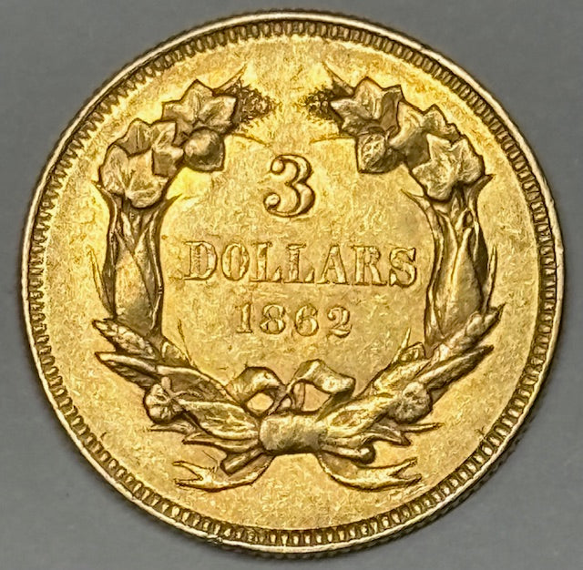 1862 $3.00 Gold Princess . . . . Choice About Uncirculated