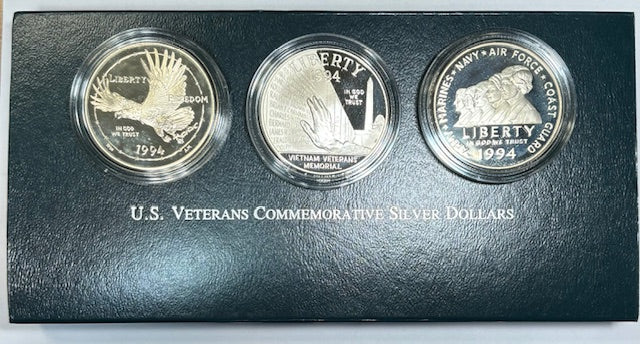 1994 U.S. Veterans 3-Piece Dollar Set . . . . Gem Brilliant Proof