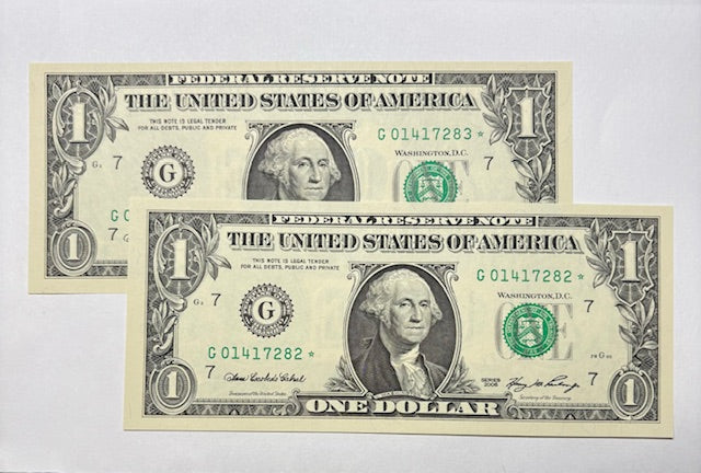 2006    Star Note   $1.00 Pair Consecutively Numbered .... Gem CU