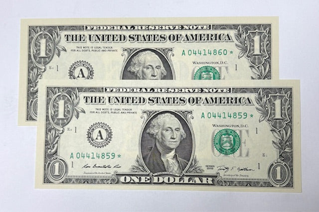 2009    Star Note   $1.00 Pair Consecutively Numbered .... Gem CU